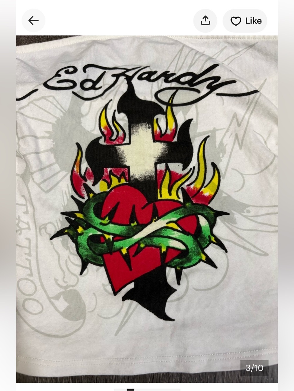 Ed Hardy White Strapless Tattoo Heart Flame Tube Top - Picture 3 of 4
